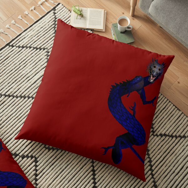 Blue Dragon on Red Floor Pillow