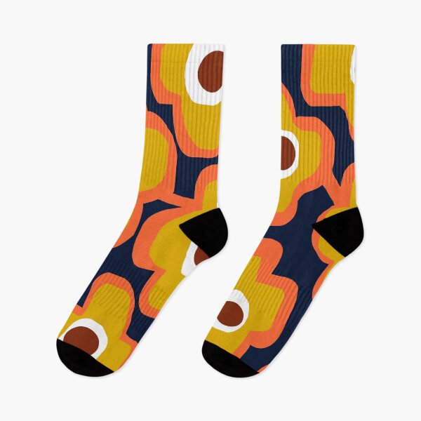 Item preview, Bold Modern Scandinavian Flowers in Navy Blue and Orange designed and sold by Deutschic.