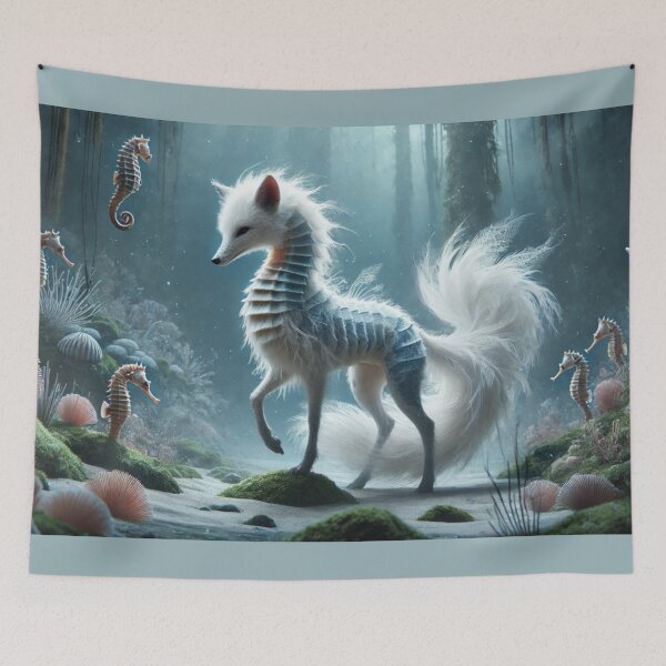 Item preview, Ethereal Fox-Seahorse Hybrid: Enchanted Ocean Guardian designed and sold by FantasyHybrids.