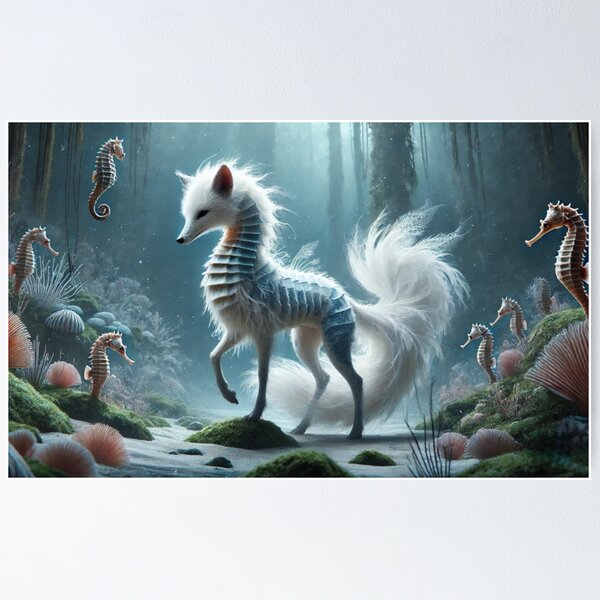 Item preview, Ethereal Fox-Seahorse Hybrid: Enchanted Ocean Guardian designed and sold by FantasyHybrids.