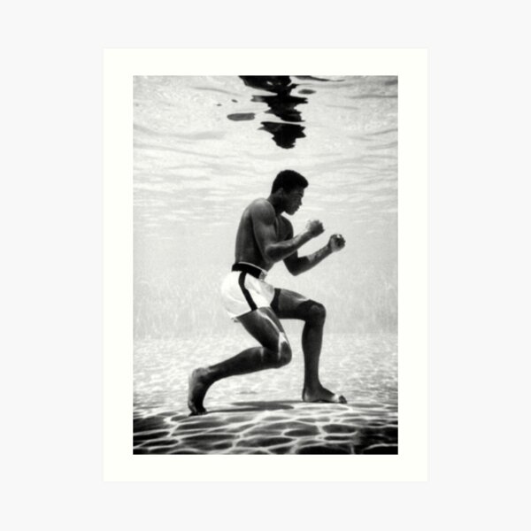 Muhammad Ali unter Wasser Kampfposition Kunstdruck
