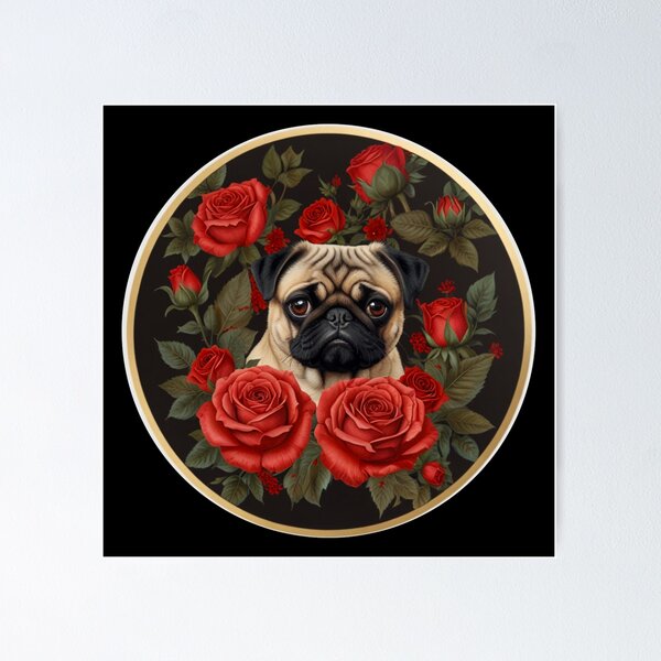 Item preview, Pug in red roses designed and sold by Astralia.