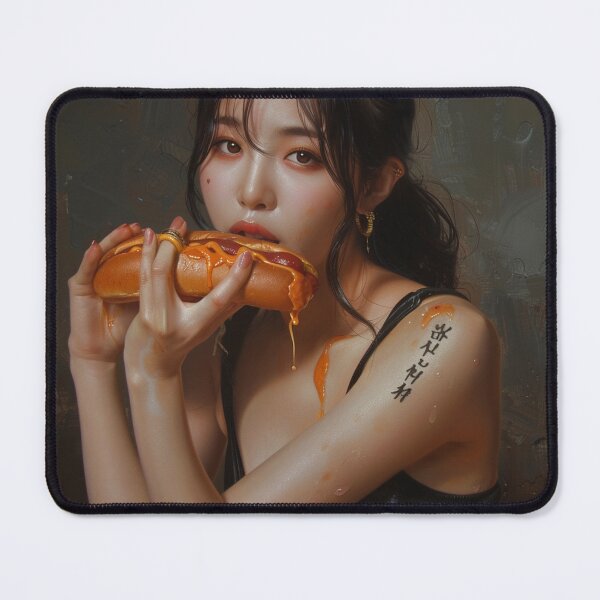 Item preview, A wonman eating a hot dog with a sexy expression. designed and sold by HANGLEMAN.