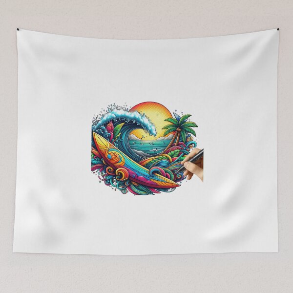 Item preview, Colorful surfboard with dreamy background designed and sold by ModederZukunft.