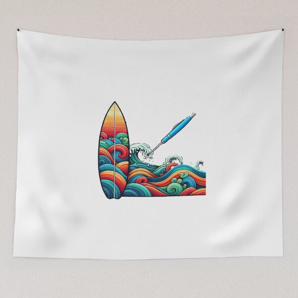 Item preview, Colorful waves with colorful surfboard designed and sold by ModederZukunft.
