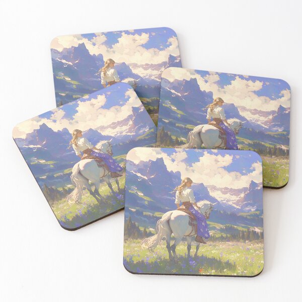 Item preview, Cowgirl Riding Horse in Meadow with Mountains designed and sold by Christian Weiss.