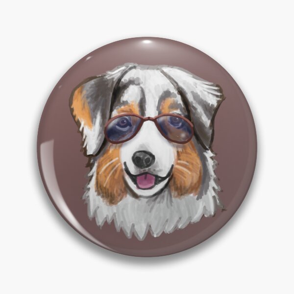 Aperçu de l'œuvre Visage de dessin animé d'un chien de berger australien portant des lunettes de soleil créée et vendue par CreateForDogs.
