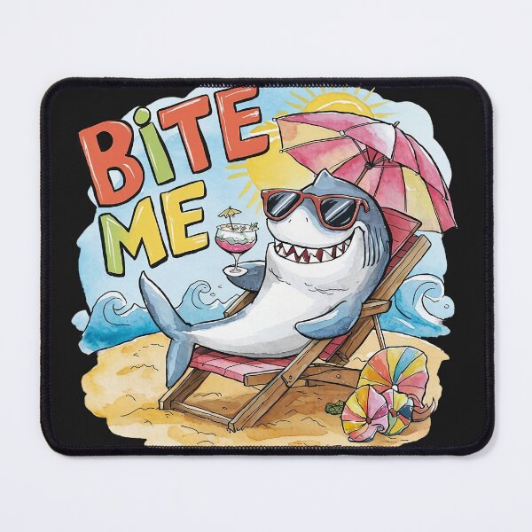 Item preview, Funny Shark Relaxing On Beach Bite Me designed and sold by AlienOccupation.