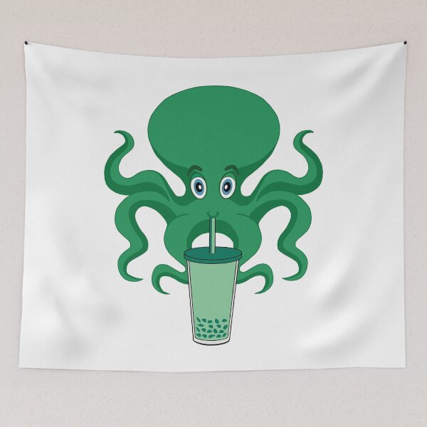Item preview, Dark green Octopus Drinking Bubble Tea designed and sold by UniqueDesignHub.