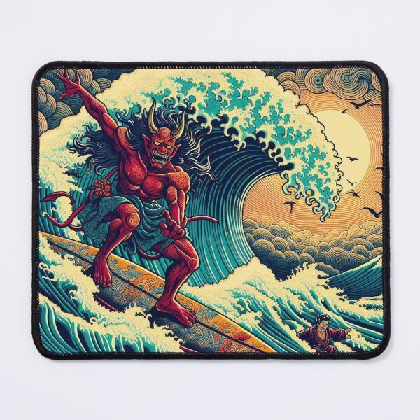 Item preview, Surfing Oni on a Tsunami Tidal Wave designed and sold by AETHERFORM Design.