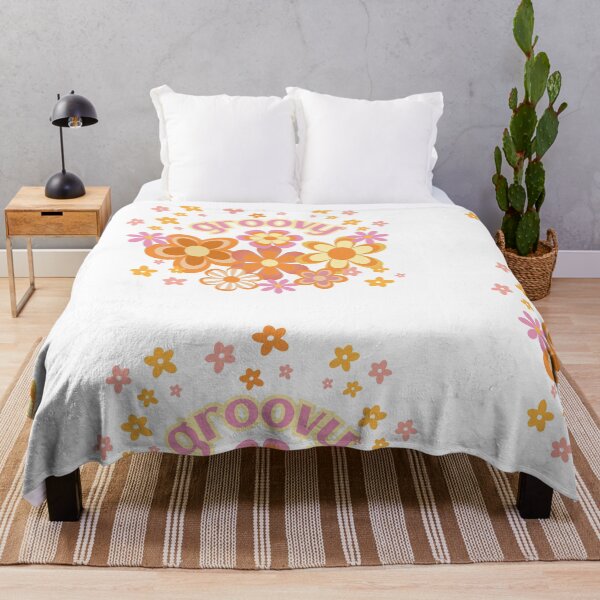 Item preview, orange pink groovy retro flowers designed and sold by CreativeCanvas8.