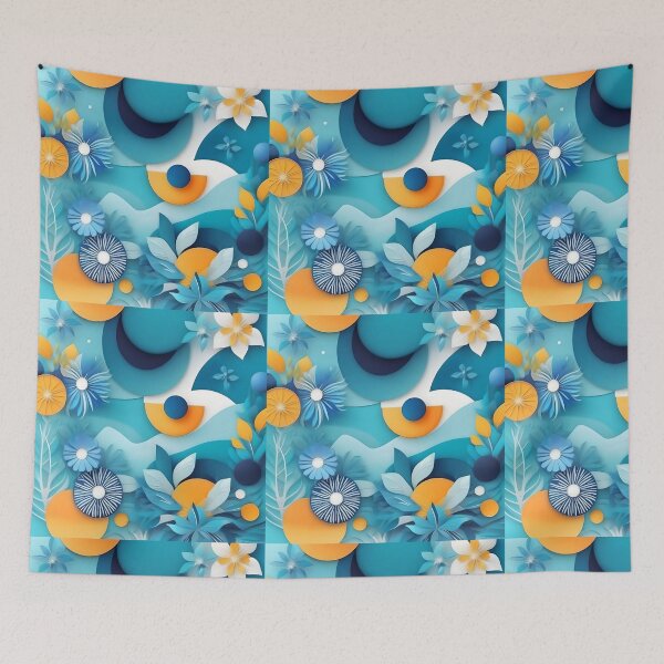 Item preview, #AbstractBackground #BlueFlowers #YellowFlowers #OrangeFlowers #FloralArt #AbstractDesign #ViveColors #ArtisticStyle #FloralComposition #ModernArt designed and sold by alquimista.