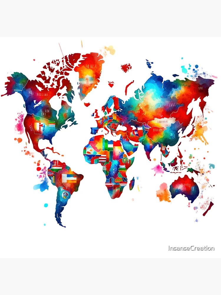 Thumbnail 4 of 4, Clock, Colorful World Map designed and sold by InsanseCreation.