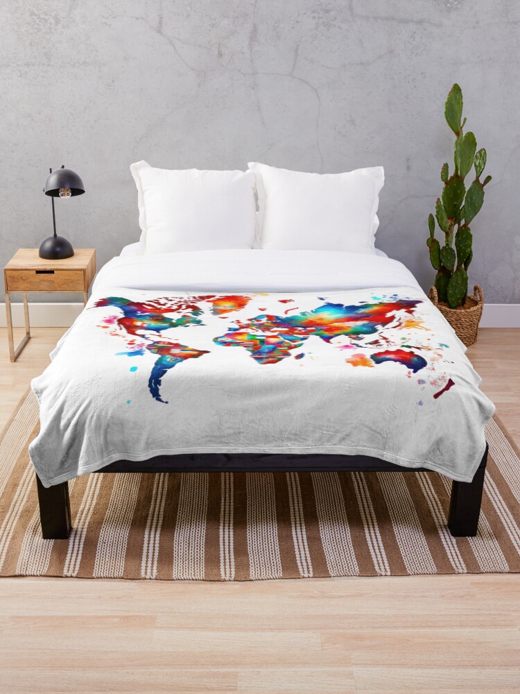 Thumbnail 1 of 6, Throw Blanket, Colorful World Map designed and sold by InsanseCreation.