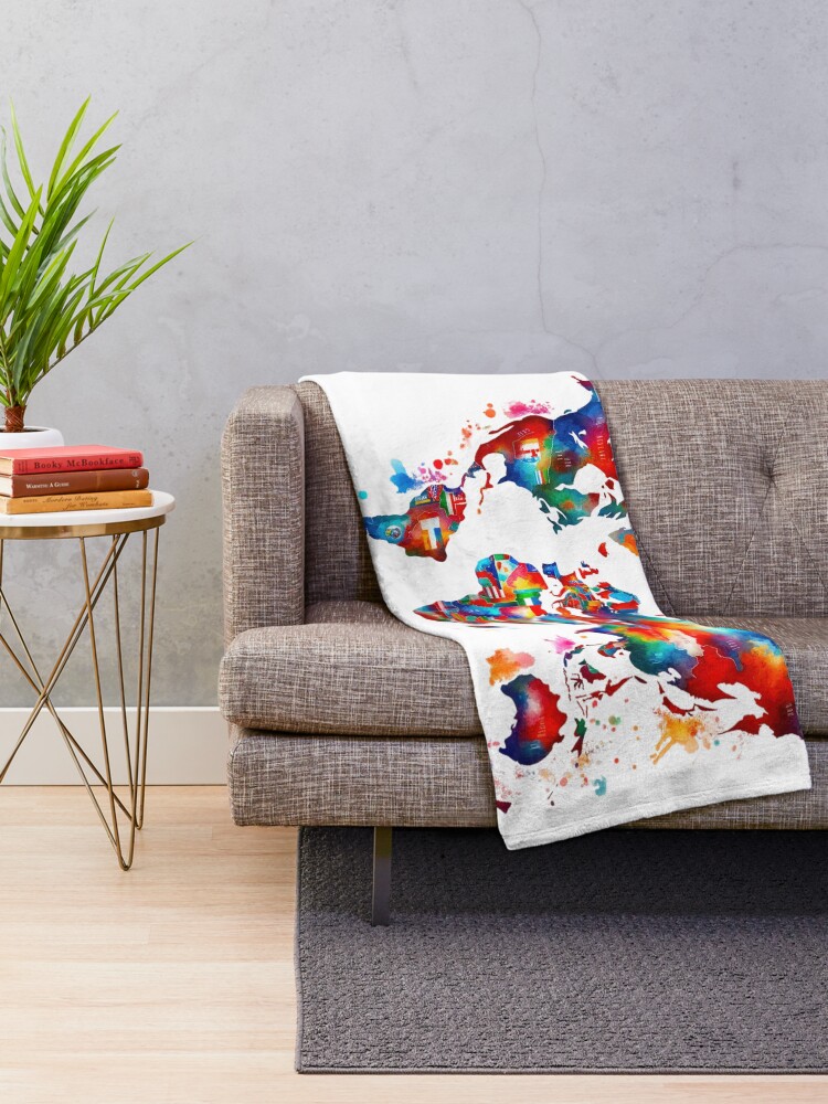 Thumbnail 2 of 6, Throw Blanket, Colorful World Map designed and sold by InsanseCreation.