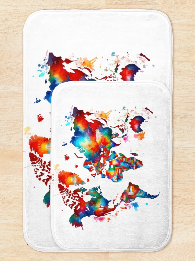 Thumbnail 5 of 6, Bath Mat, Colorful World Map designed and sold by InsanseCreation.