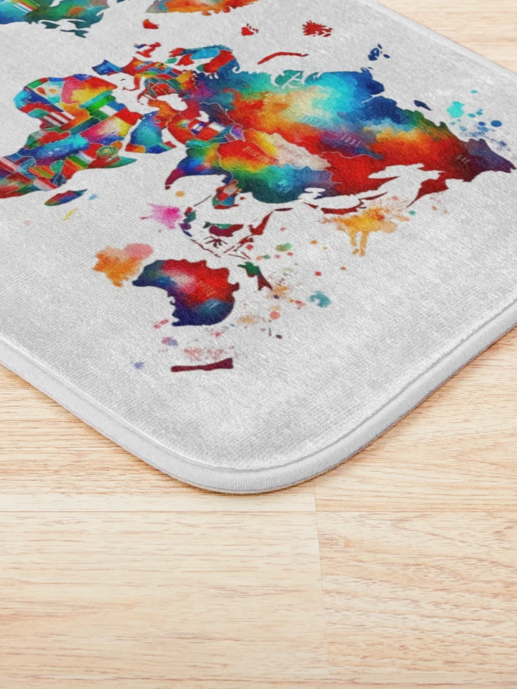Thumbnail 3 of 6, Bath Mat, Colorful World Map designed and sold by InsanseCreation.