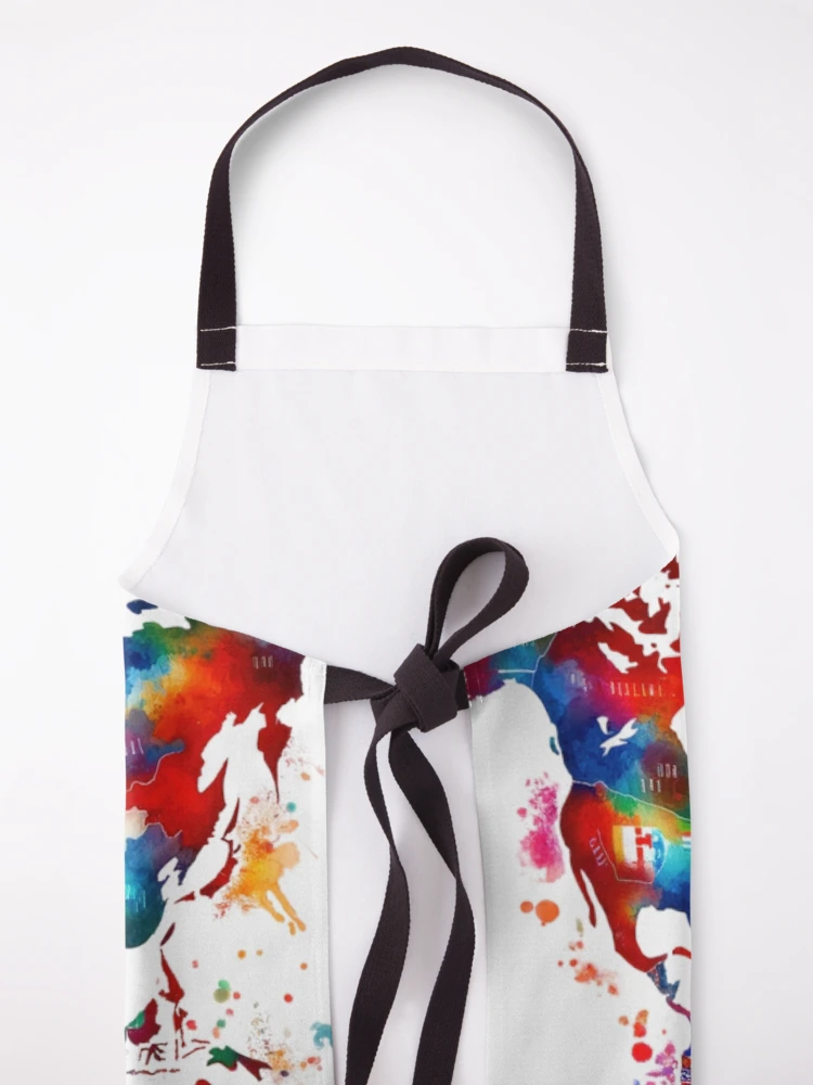 Thumbnail 5 of 6, Apron, Colorful World Map designed and sold by InsanseCreation.