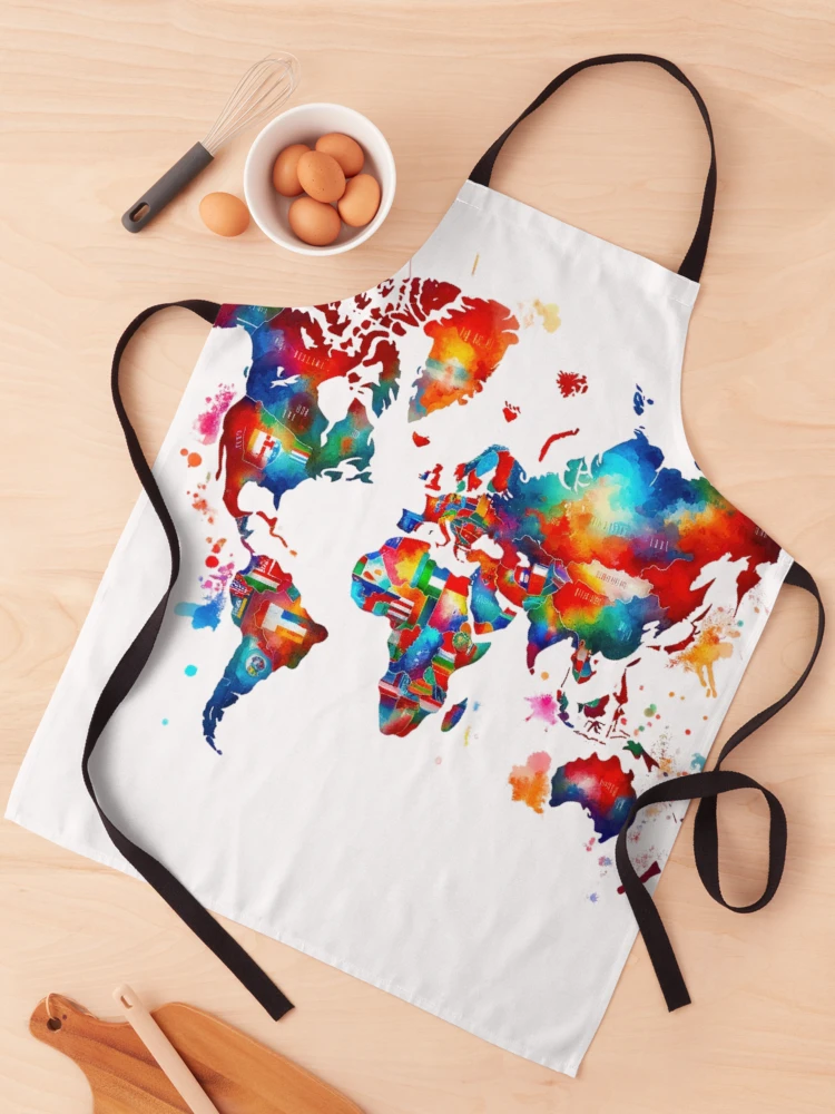 Thumbnail 1 of 6, Apron, Colorful World Map designed and sold by InsanseCreation.