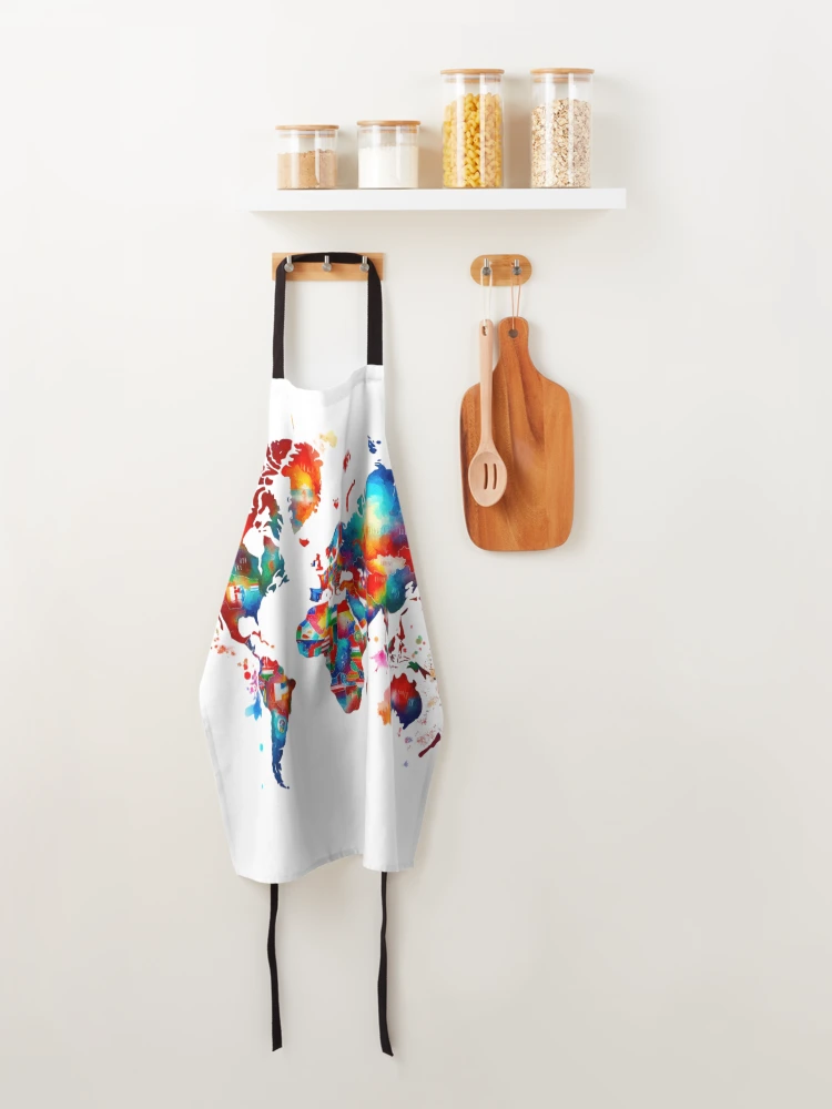 Thumbnail 4 of 6, Apron, Colorful World Map designed and sold by InsanseCreation.