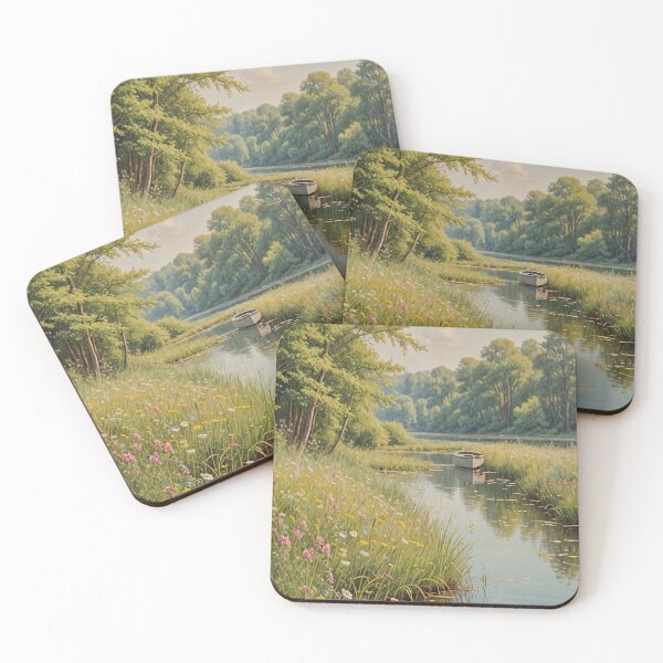 Item preview, Serene Summer Waters: Pastel Boat on Misty Lake Design designed and sold by Lizetteh.