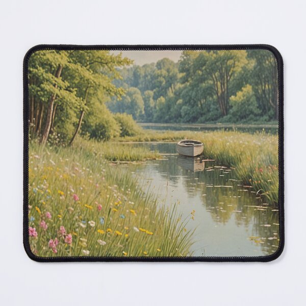 Item preview, Serene Summer Waters: Pastel Boat on Misty Lake Design designed and sold by Lizetteh.
