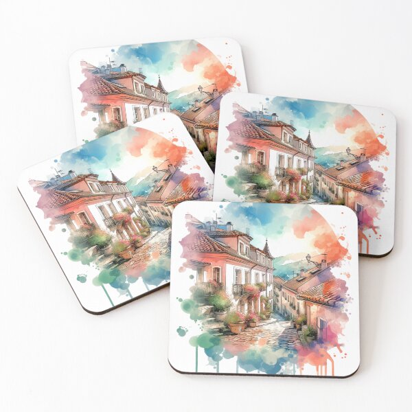 Item preview, Watercolor Quaint Village and Cobblestone Streets designed and sold by InsanseCreation.