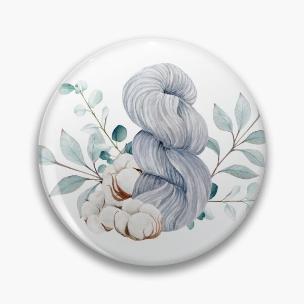 Item preview, Composition with yarn skein and cotton bolls and eucalyptus branches, hand draw, watercolor illustration designed and sold by TanyaKremen.