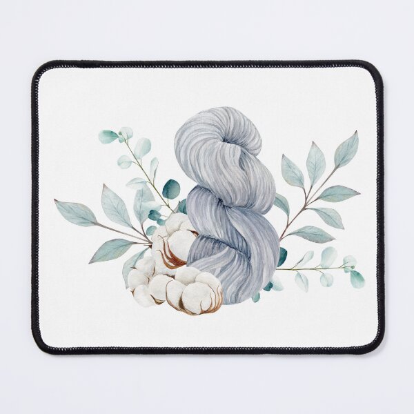 Item preview, Composition with yarn skein and cotton bolls and eucalyptus branches, hand draw, watercolor illustration designed and sold by TanyaKremen.