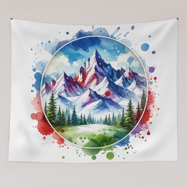 Item preview, Watercolor Mountain Range snow covered designed and sold by InsanseCreation.