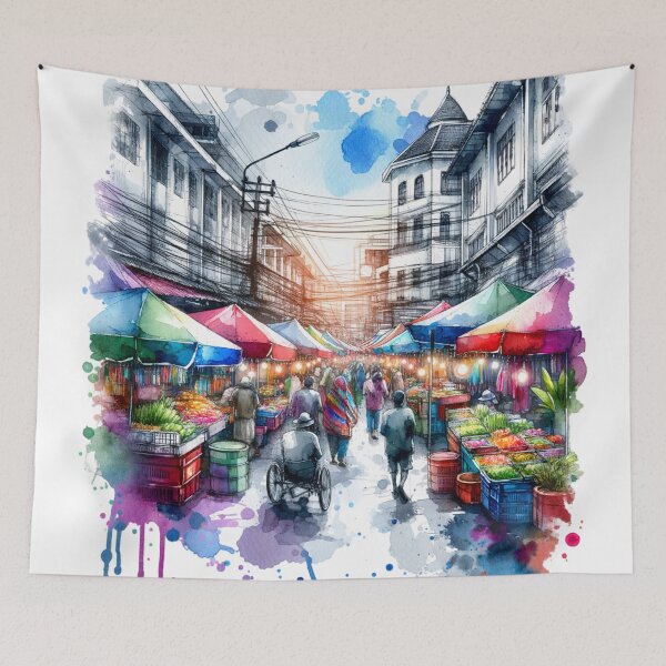 Item preview, Watercolor Bustling Market designed and sold by InsanseCreation.