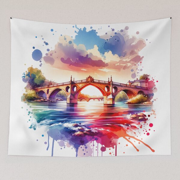 Item preview, Watercolor Bridge and River designed and sold by InsanseCreation.