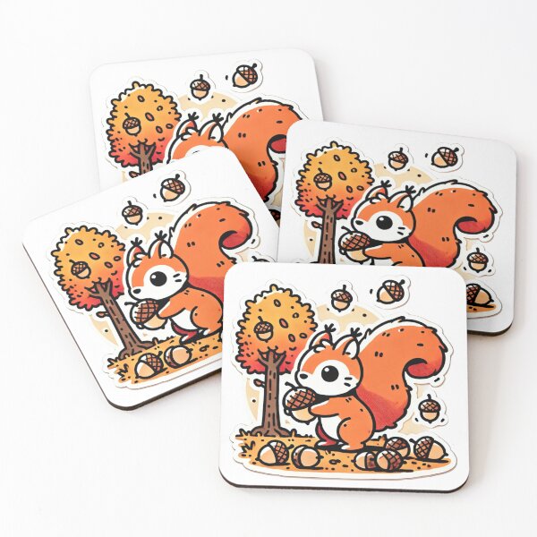 Item preview, Chibi squirrel gathering acorns in autumn designed and sold by LuzCobal.