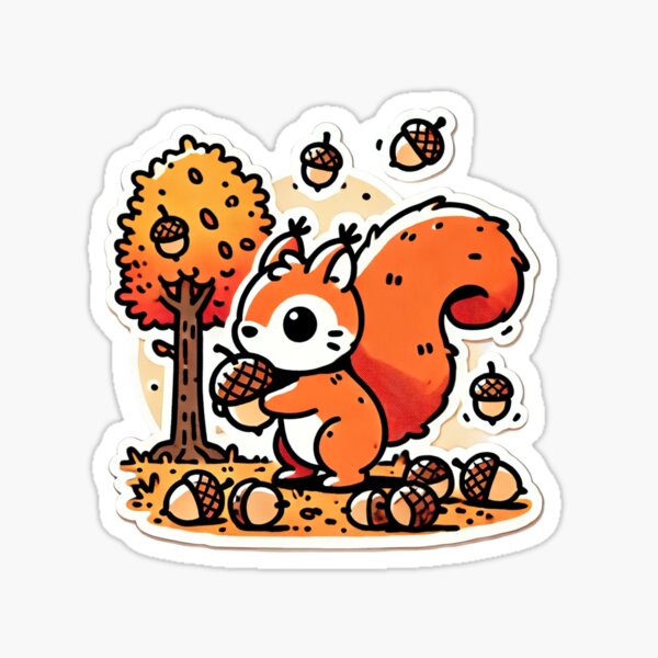 Item preview, Chibi squirrel gathering acorns in autumn designed and sold by LuzCobal.
