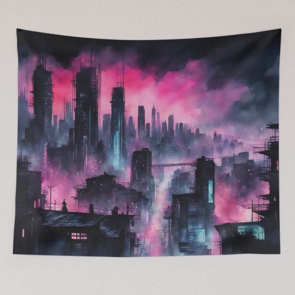 Item preview, Dark Cyberpunk City, Watercolour, Digital Painting designed and sold by Burn-Ego.