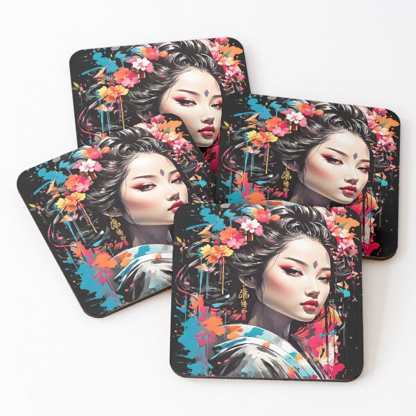 Item preview, Geisha japonesa Acuarela Floral Splash diseño retro vintage designed and sold by BorgSpareParts.