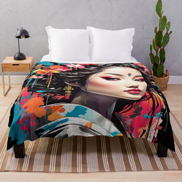 Item preview, Geisha japonesa Acuarela Floral Splash diseño retro vintage designed and sold by BorgSpareParts.