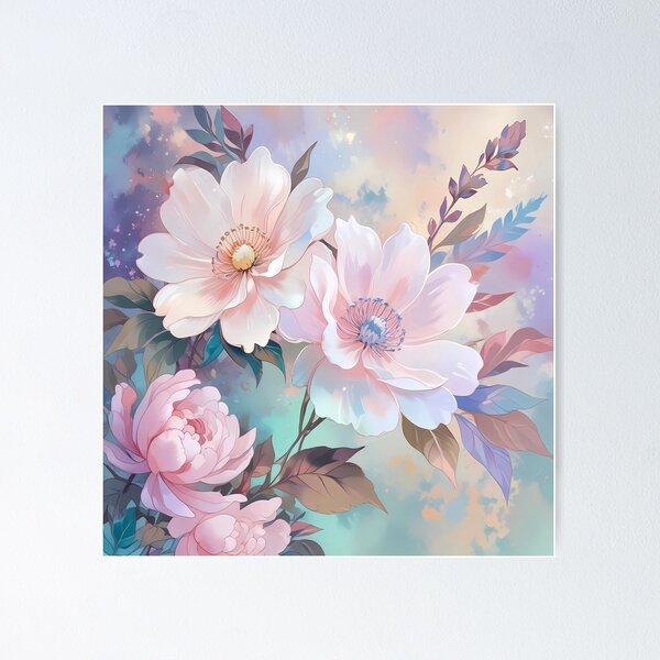Item preview, Holographic Pastel Flowers /AI Art/ #50 designed and sold by AI-Floral-Art.