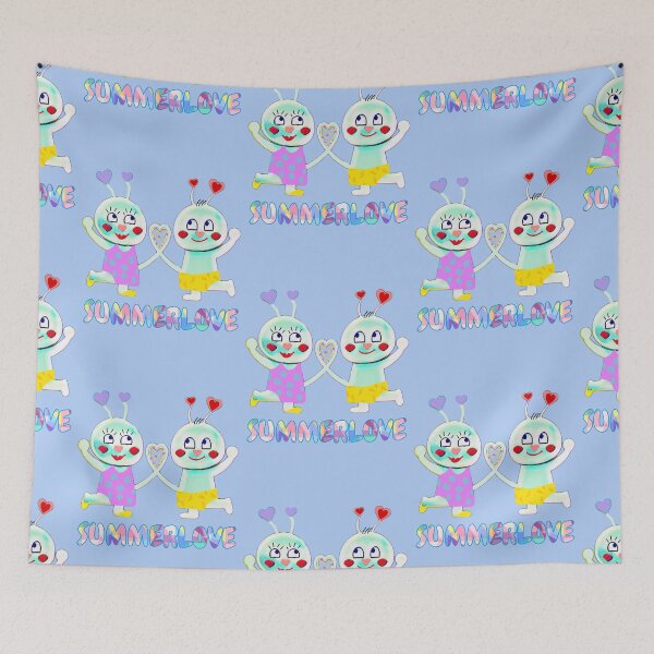 Item preview, Summerlove.(sky blue)funny colorful couple with heart -comic style designed and sold by kikidu21.