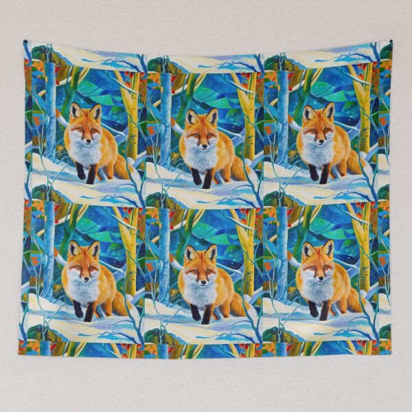 Artikelvorschau, Fuchs-Porträt. Wintersaison, Schneefuchs, Vintage-Fuchs, Fuchs-Malerei, Paul Gauguin-Stil entworfen und verkauft von FoxVibes.