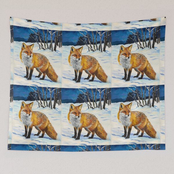 Artikelvorschau, Fuchs-Porträt. Wintersaison, Schneefuchs, Vintage-Fuchs, Fuchs-Malerei, Paul Gauguin-Stil entworfen und verkauft von FoxVibes.