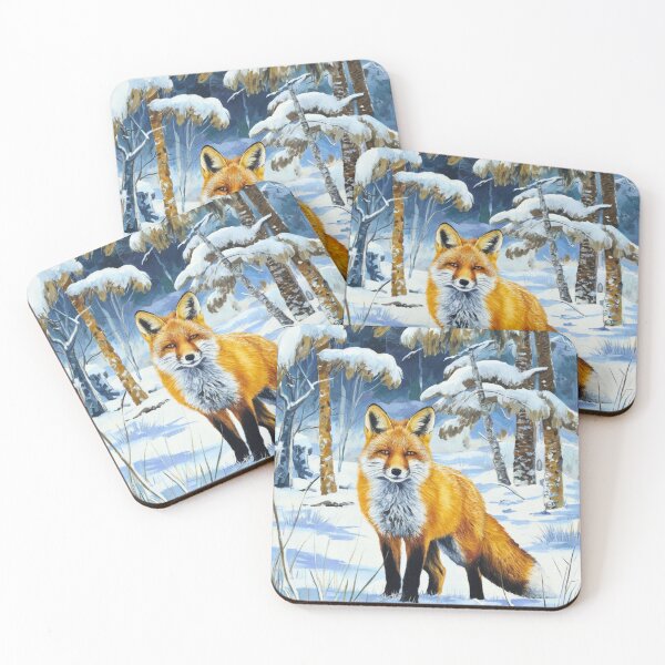 Item preview, Fox Portrait. Winter season, snowy fox, vintage fox, fox painting, Paul Gauguin style designed and sold by FoxVibes.