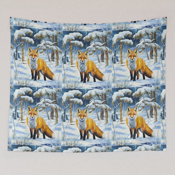 Item preview, Fox Portrait. Winter season, snowy fox, vintage fox, fox painting, Paul Gauguin style designed and sold by FoxVibes.