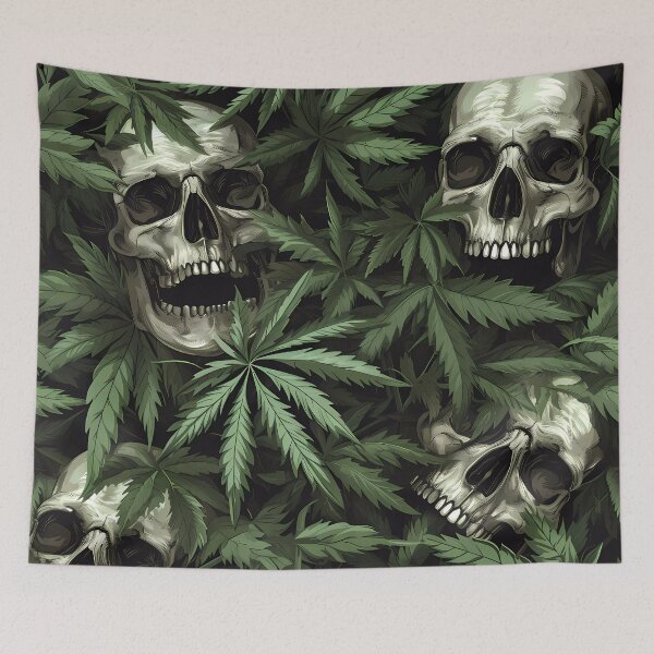Item preview, “Nocturnal Jungle: Skulls and Cannabis Leaves” designed and sold by Art-Vortex-fr.