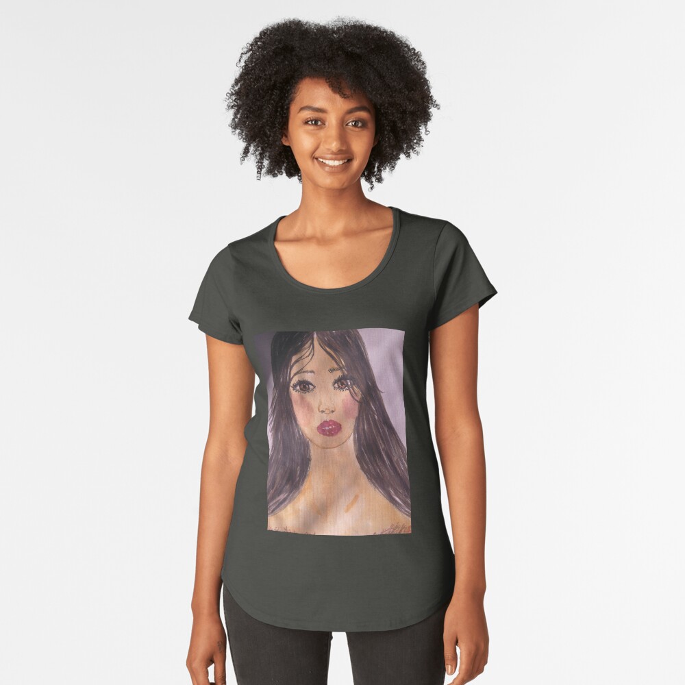 Portrait Of a Girl With a Red Lip Premium Scoop T-Shirt