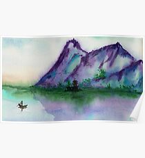 Fishing at Dawn - Chinese Landscape Sumi-e Poster