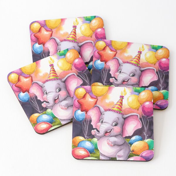 Artikelvorschau, Geburtstagselefant. Geburtstagsfeier, süßer Elefant, Partytier, kleiner Elefant, bunter Elefant, Elefantenzeichnung entworfen und verkauft von ElephantVibes.