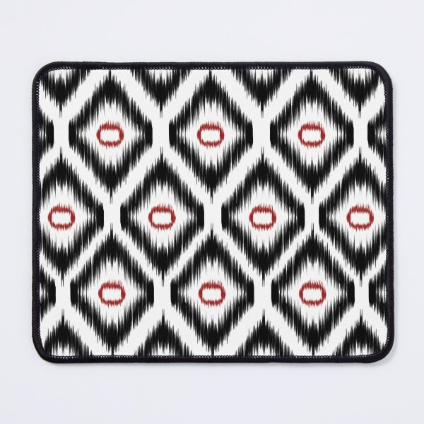 Item preview, black white and red quatrefoil Ikat pattern fabric designed and sold by kasune-shop.