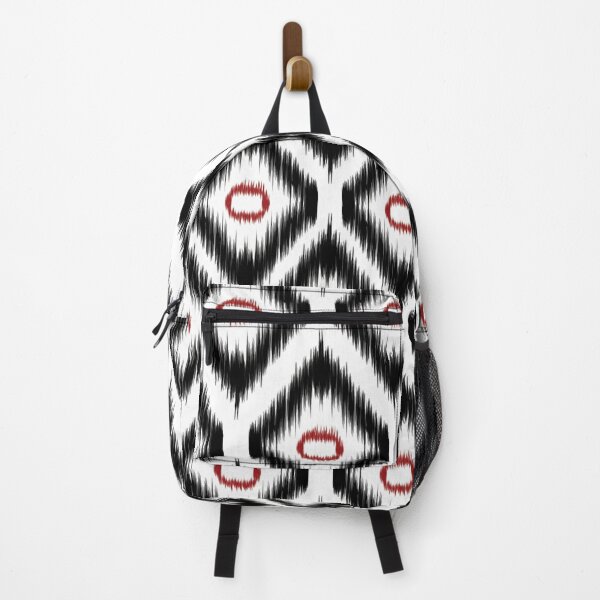 Item preview, black white and red quatrefoil Ikat pattern fabric designed and sold by kasune-shop.