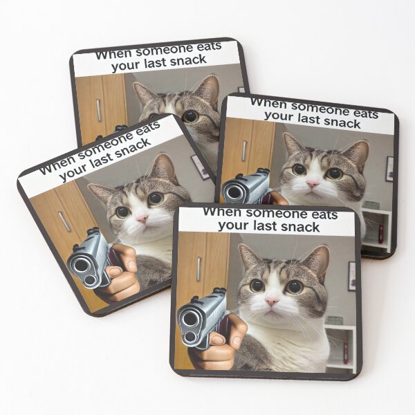 Item preview, Cat With Gun Meme - When Someone Eats Your Last Snack designed and sold by CatmemesArt.